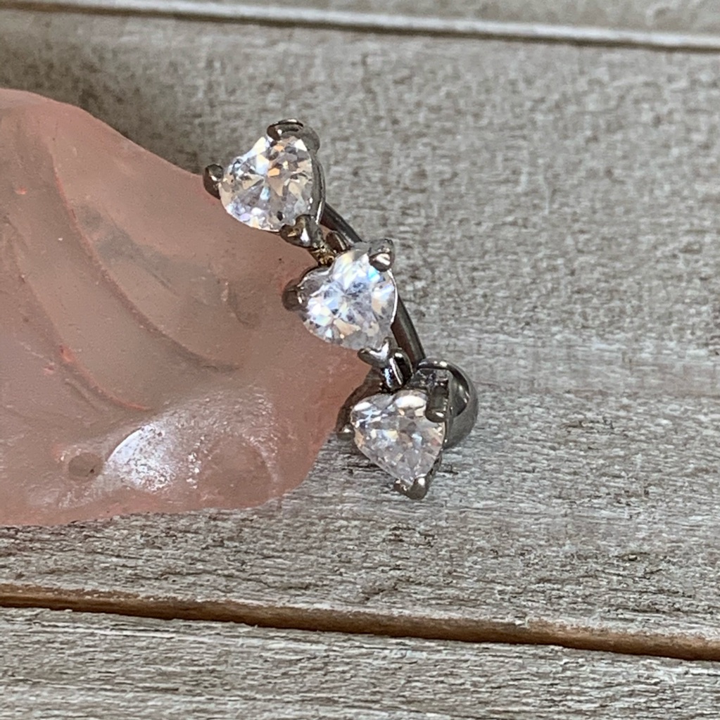 Clear Gem Heart Reverse Dangle Navel Ring 16 G Belly Button Ring
